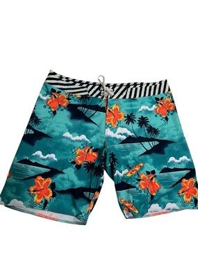 Billabong Sundays Airlite Board Shorts Seagreen Hawaiian Floral Print Size 36